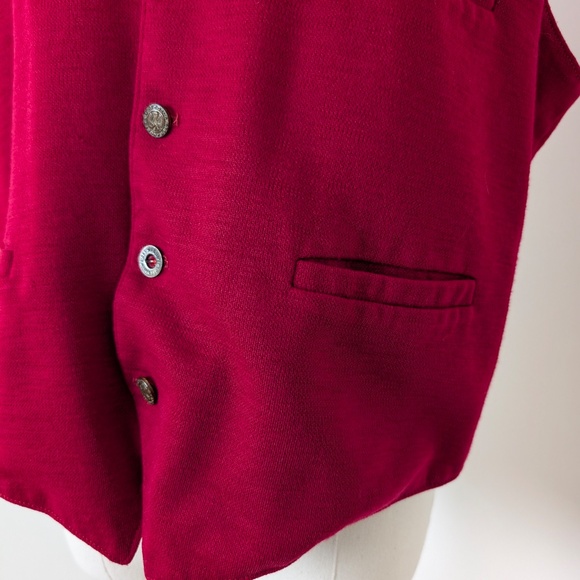70s Red Button Down Waistcoat Vest Relaxed Fit Sleeveless V-Neck - Picture 3 of 10
